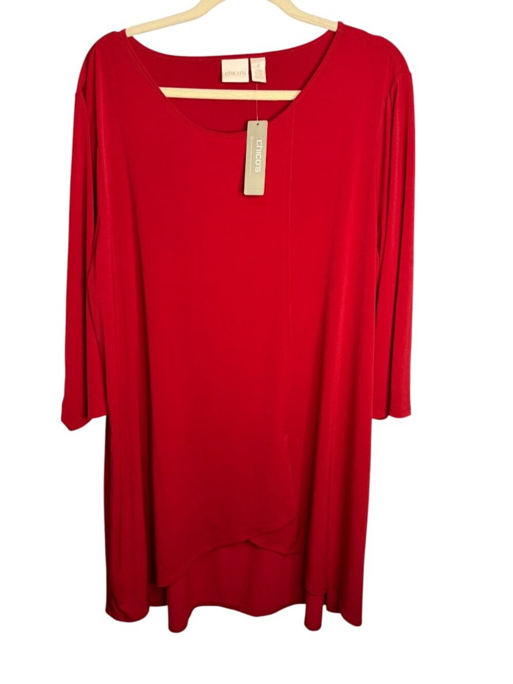 Chico's Blouse Women's 2X High Low Tunic 3/4 Sleeves Career Red Chicos 4 NWT